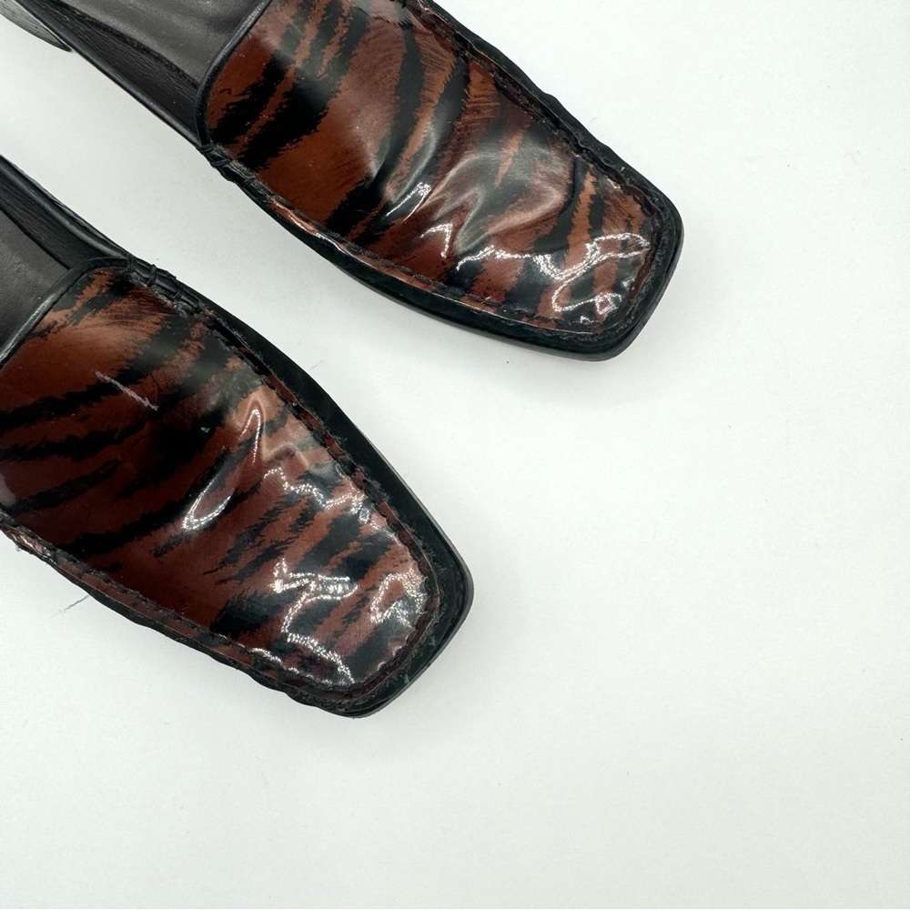 STUART WEITZMAN VINTAGE BLACK BROWN SHOE ANIMAL PRINTS SLIP ON SHOE BLOCK HEELS - Picture 12 of 16